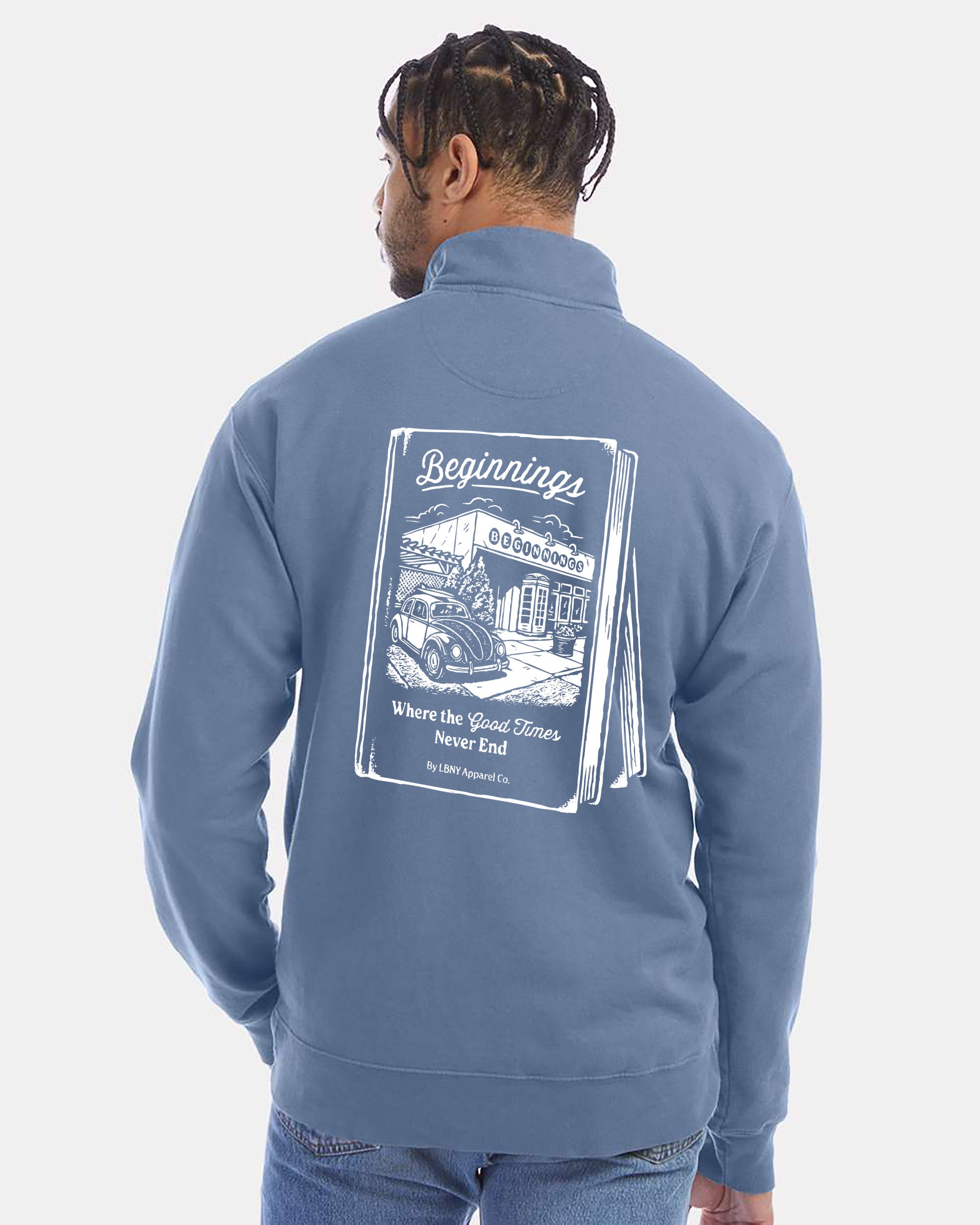 Beginnings - Garment Dyed Quarter Zip Sweatshirt: Saltwater