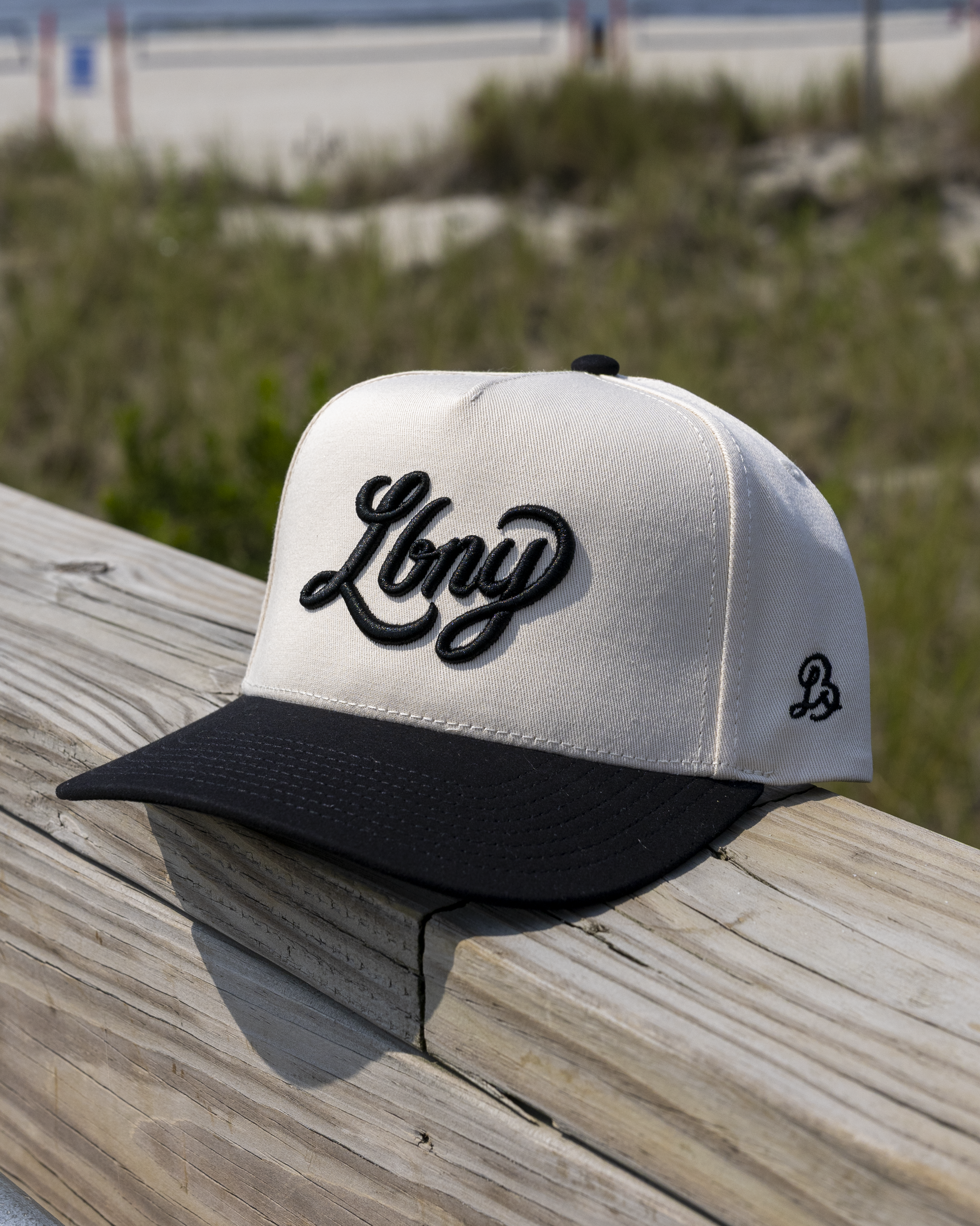 The Script Cap: Cream/Black Suede