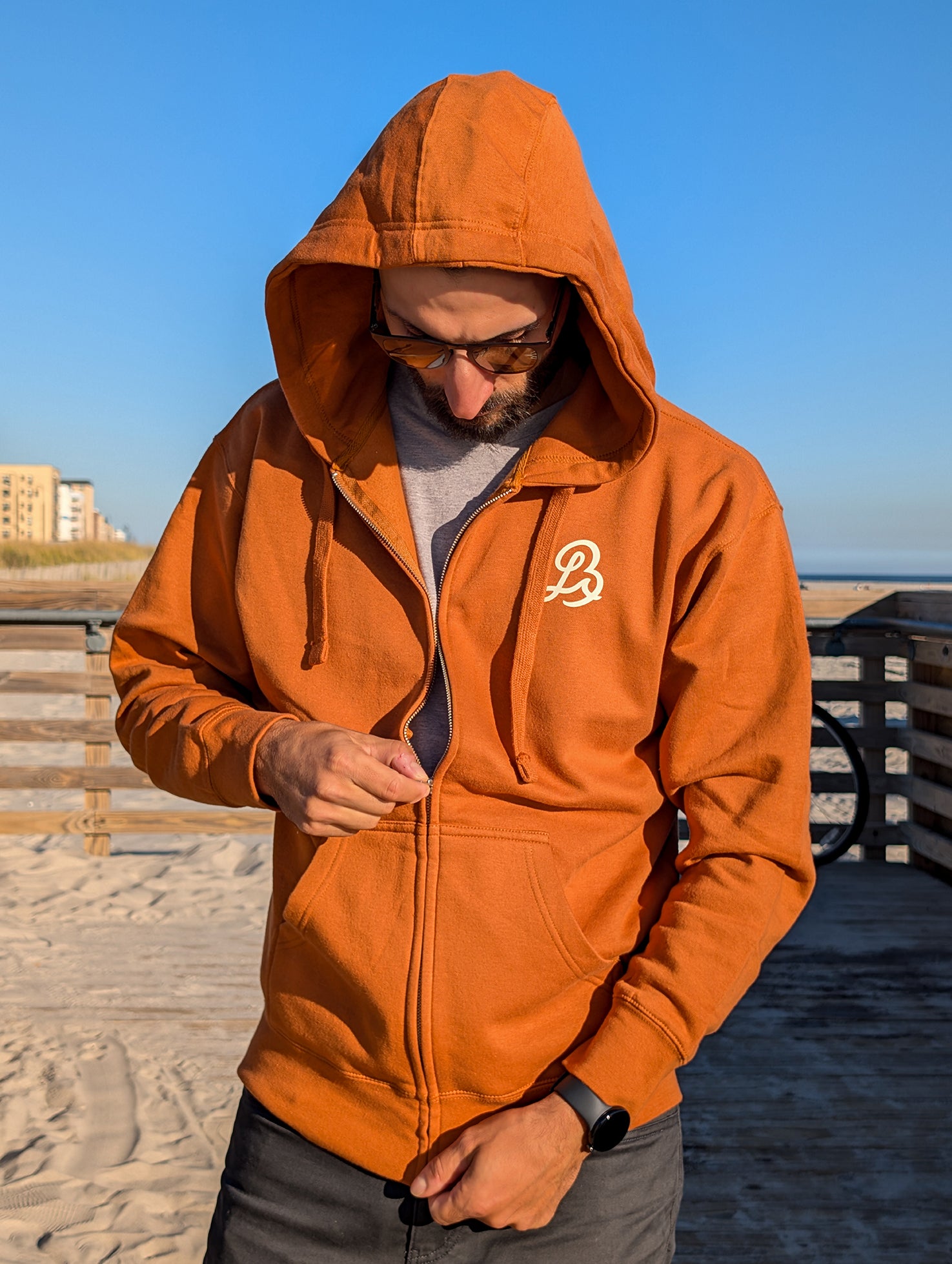 Autumn Surf Script Zip Hoodie in Island Ember