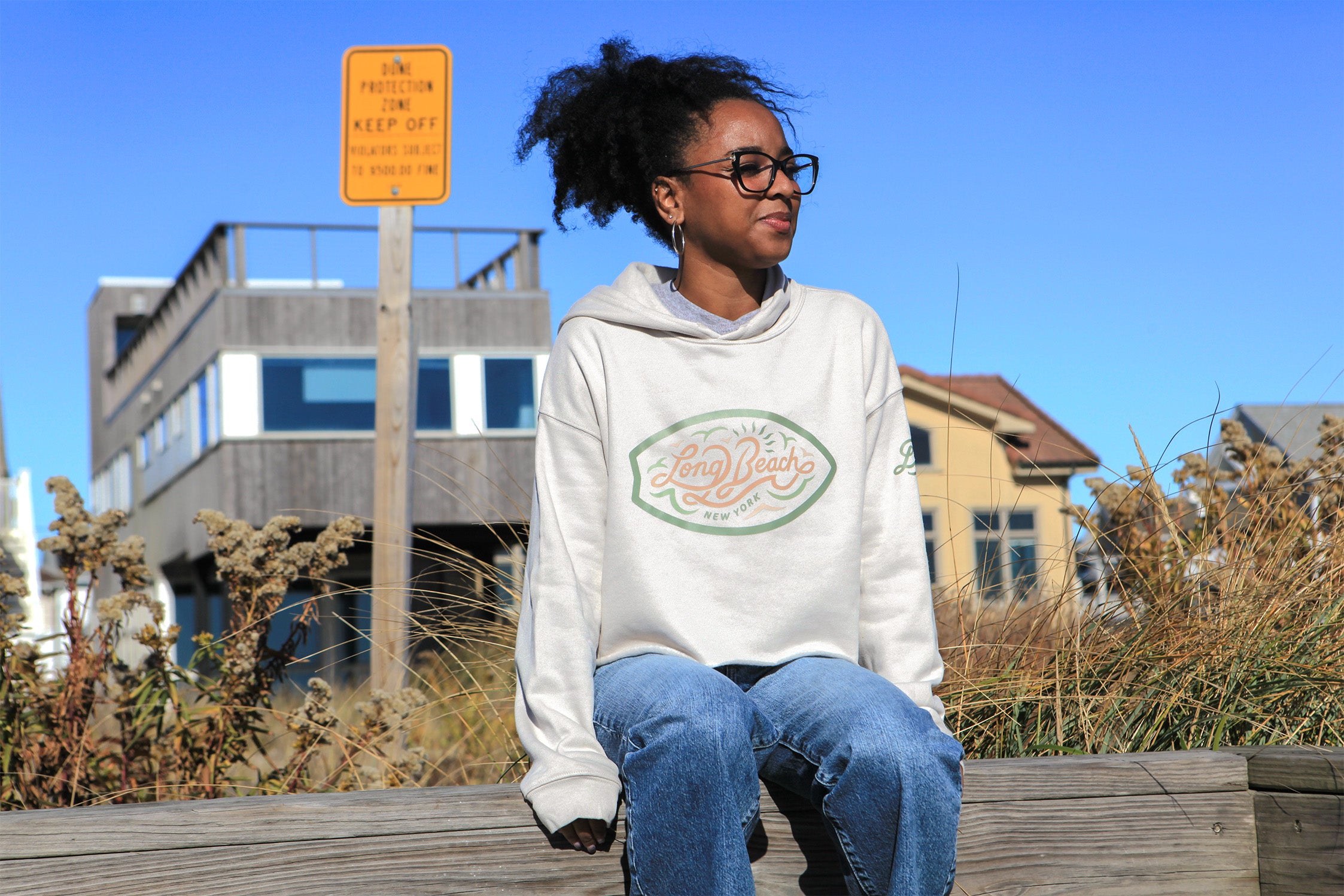 Boardwalk Blush on Fishbone Cropped Hoodie