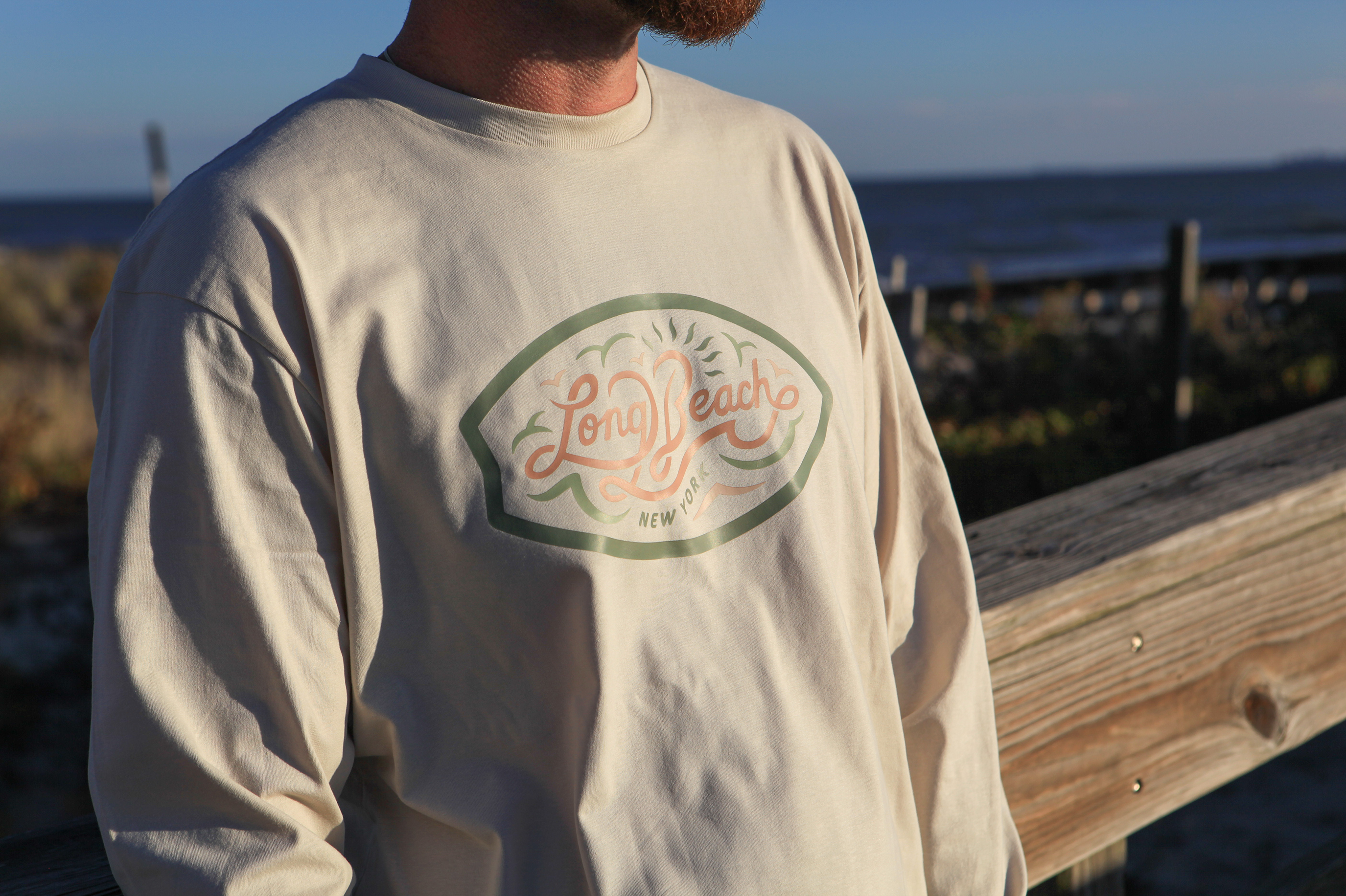 Boardwalk Blush on Fishbone Unisex Premium Long Sleeve Tee